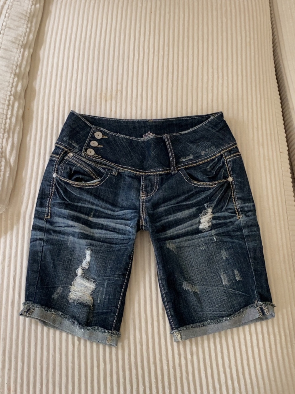 Almost Famous Dark Blue Distressed Denim Jhorts